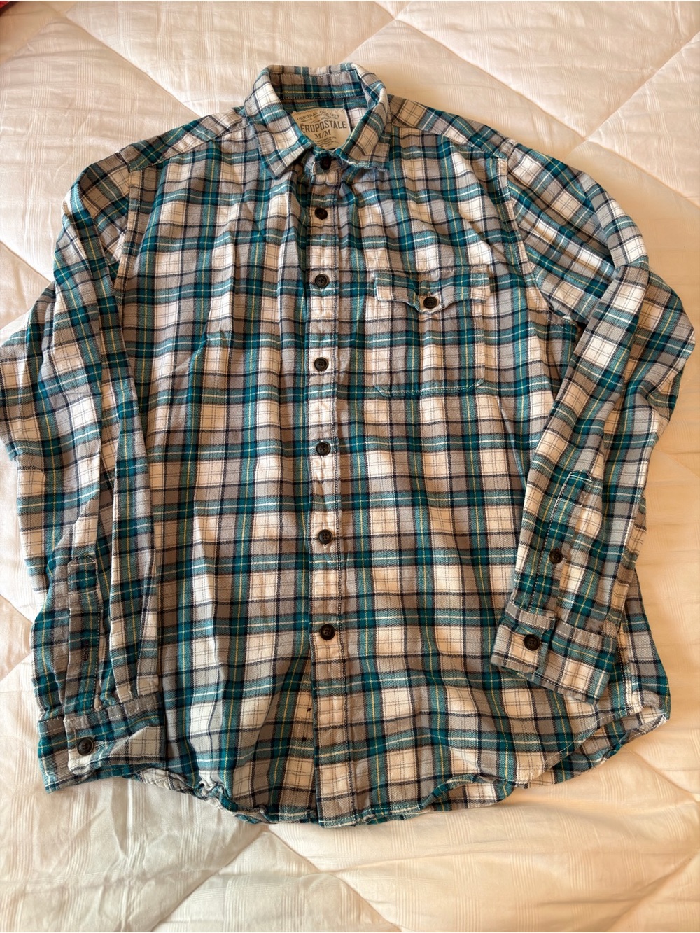 Aeropostale Teal Plaid Button-Up Shirt